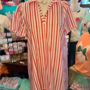 Umgee Red and White Striped Collared Dress